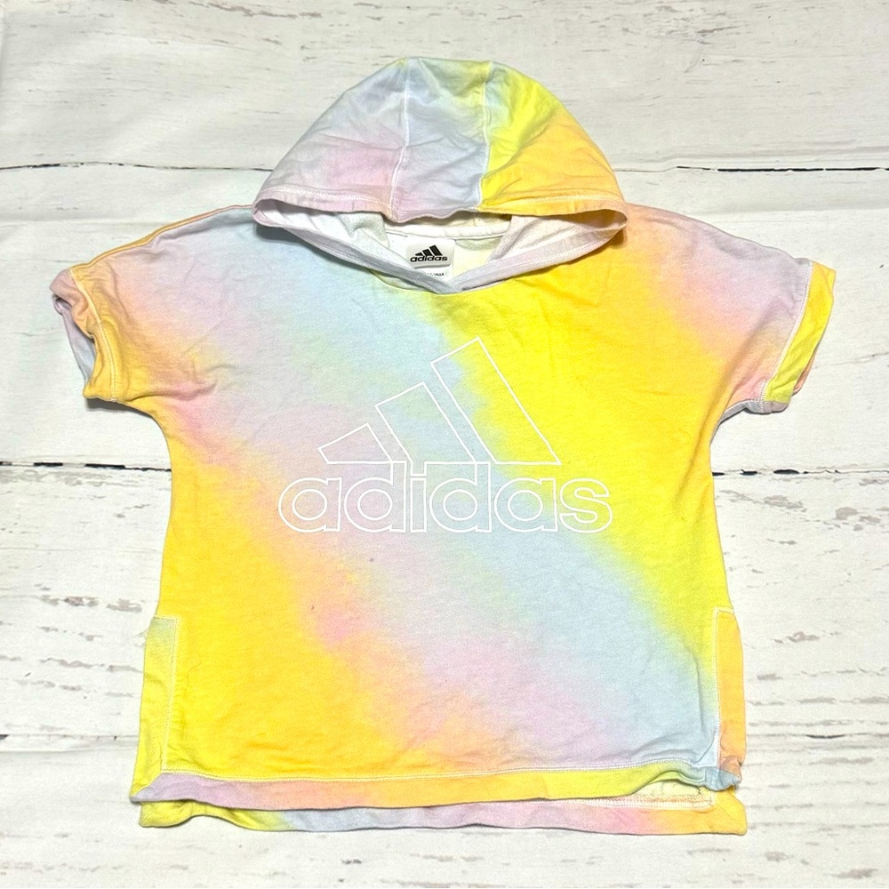 Adidas girls youth M 10-12 multi-color short sleeve logo hoodie pullover